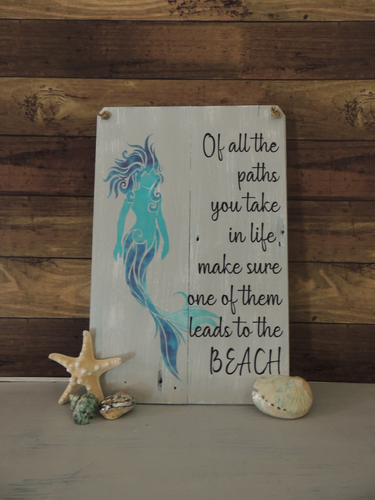 mermaid, path to beach sign