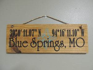 Blue Springs MO GPS sign with compass rose
